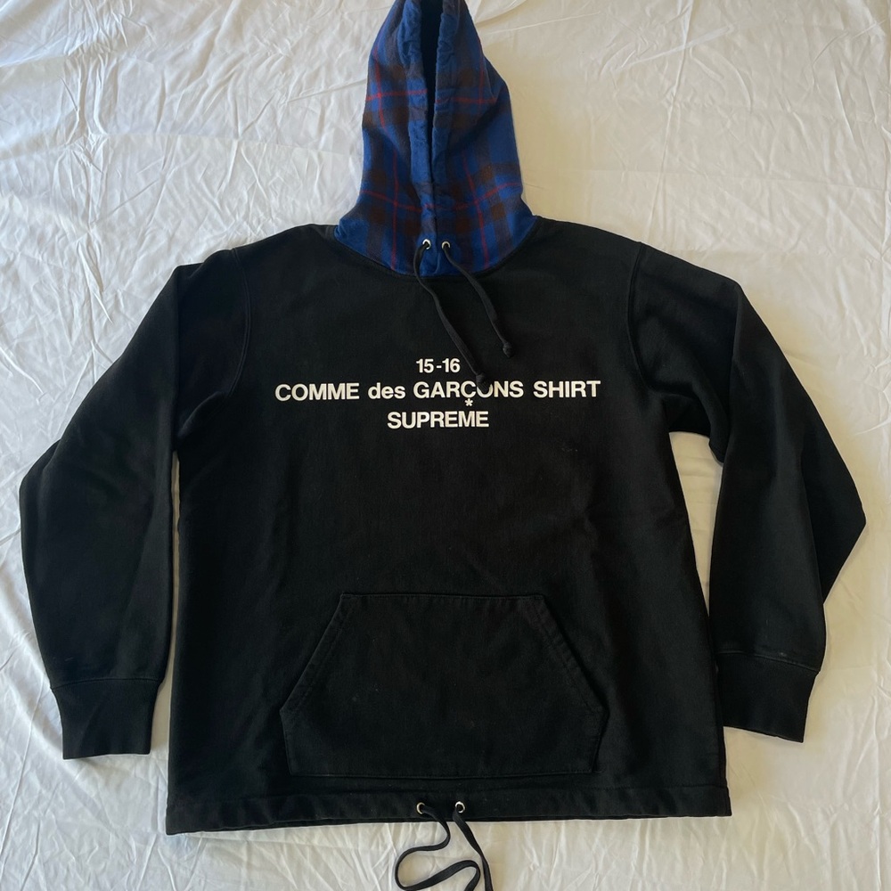 Supreme Comme Des Garçons FW15 Plaid Hood Hoodie Black/Blue Size Small